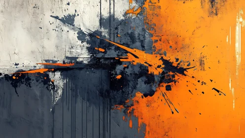 Abstract Split Canvas with Orange and Gray Paint Splashes.