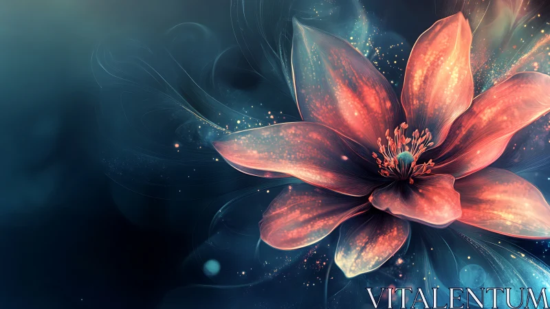 Digital luminescent flower on dark abstract background.