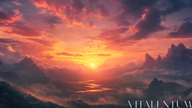 Sunlit valleys glowing beneath dreamy painted mountains.