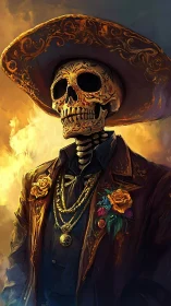 Elegant skeletal caballero smiles through painted eternity