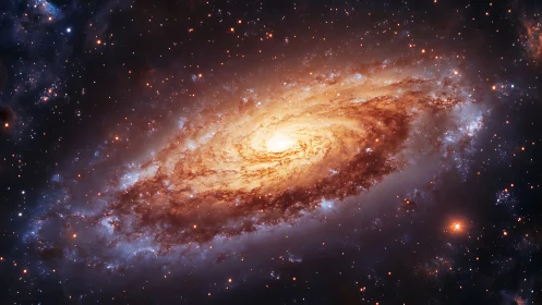 Radiant spiral galaxy glows in deep space dust and starlight