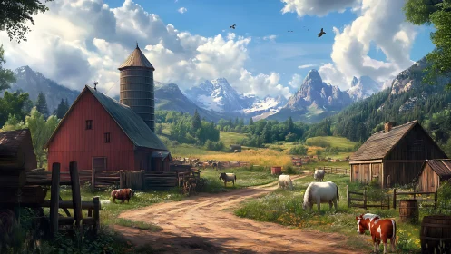 Sunny mountain farmstead unfolds in a peaceful summer valley