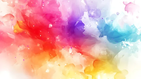 Chromatic watercolor explosion with luminous abstract clouds.