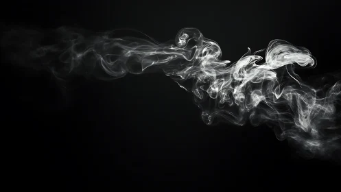 White smoke trail swirling across deep black background.