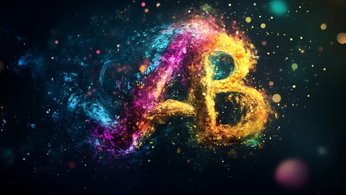 Color-splashed AB letters glow in swirling cosmic paint