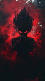 Brooding red-eyed warrior silhouette in explosive aura.