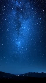 Vertical Milky Way band over low-light mountain ridge under clear sky