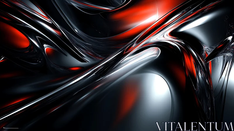 Futuristic Abstract 3D Art in Metallic Red and Black Tones.