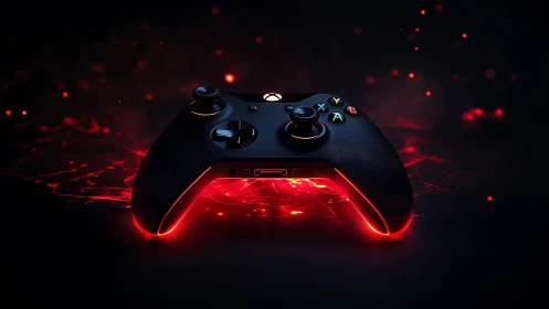 Gaming Controller with Neon Red Underglow Lighting System.