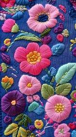 Vibrant Embroidered Floral Textile with Dimensional Threadwork