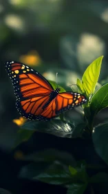 Monarch wings glow like tiny lanterns in the forest hush