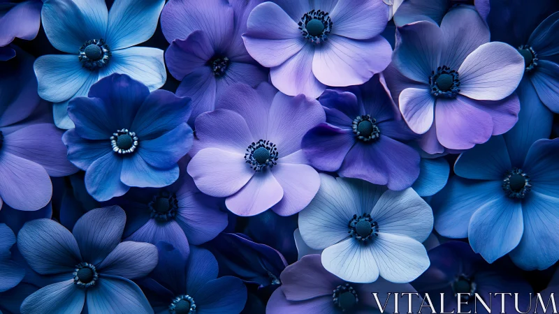 Twilight Bloom Spectrum: Blue and Purple Anemones Unite.