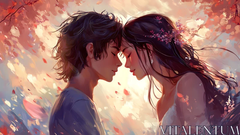 Romantic Moment: Digital Painting of Two Figures in Autumn.