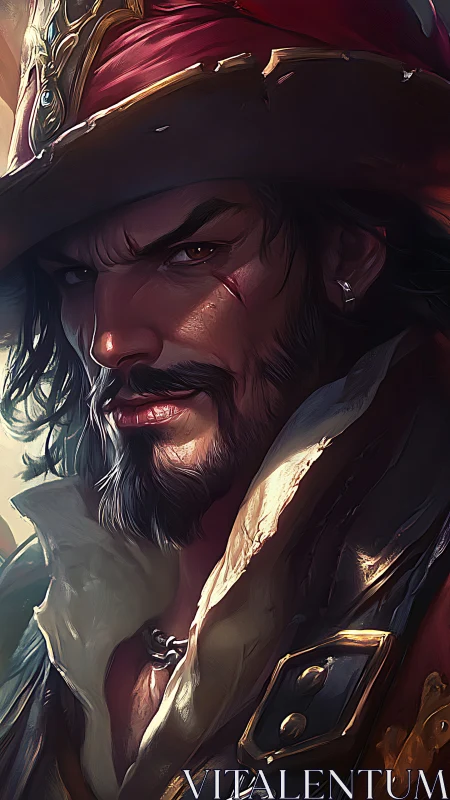 Rugged pirate captain portrait in vivid digital painting.