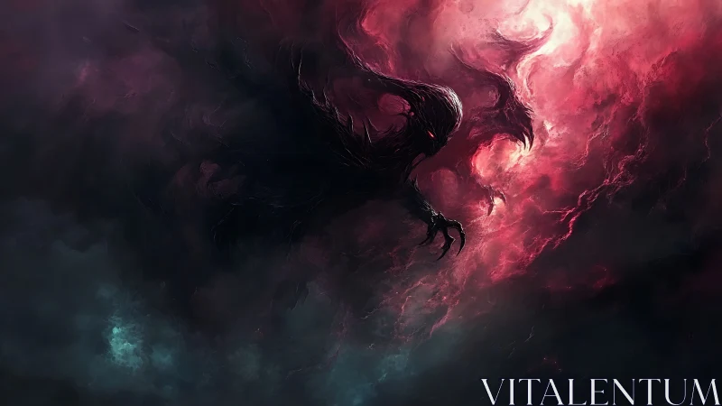 Stormborn shadow creature looms within glowing crimson clouds