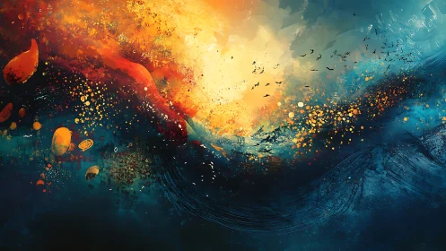 Cosmic tide collides with blazing nebula swirl. Period.