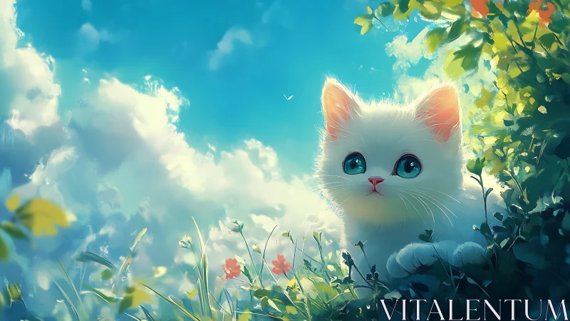 Prismatic-Eyed Feline Dreams in Golden Meadows.