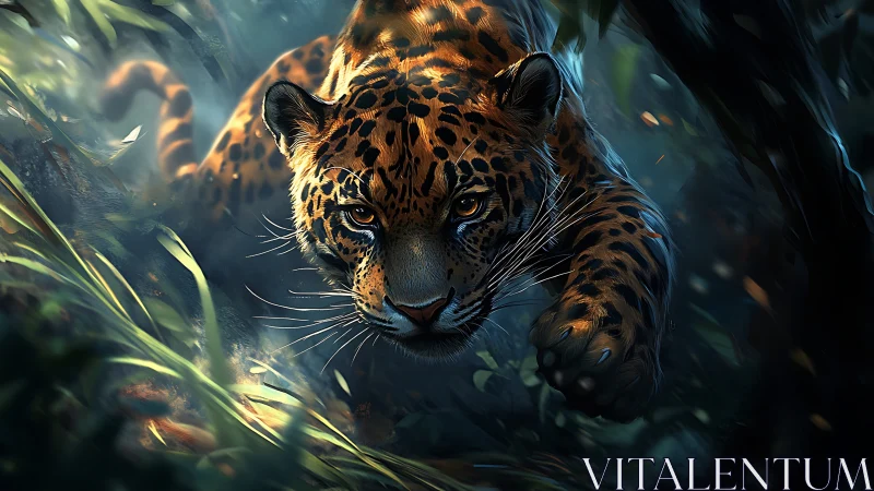 Tiger Emerging from Misty Jungle Undergrowth