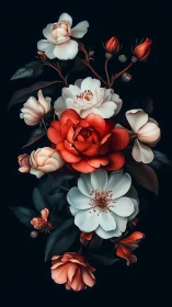 Timeless Romance: Red and Cream Peonies Dance in Shadow.