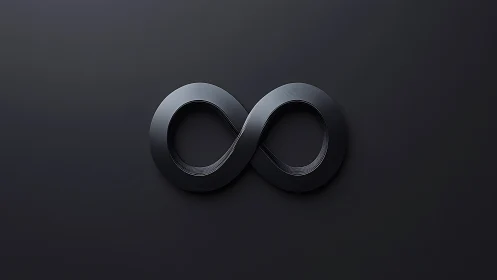Matte black infinity symbol rendered with subtle 3D depth