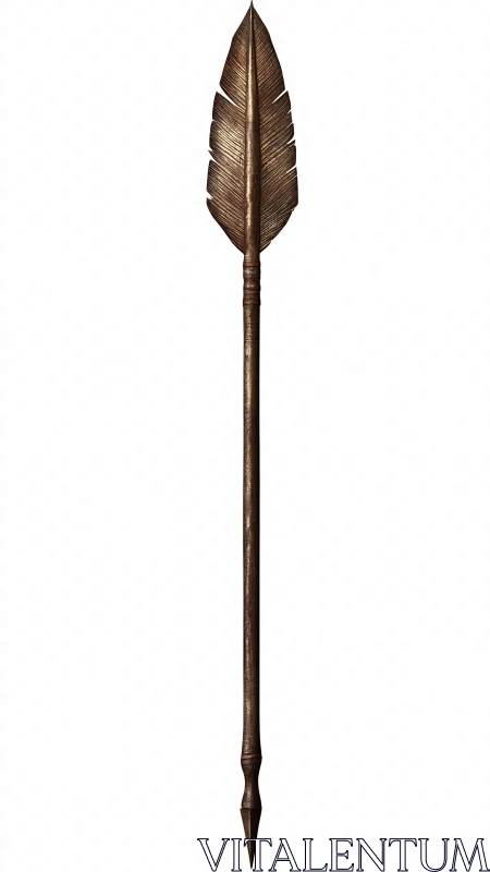 Bronze feather-tipped ceremonial spear with tapered counterweight shaft
