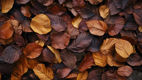 Autumn beech leaf carpet with rich overlapping earthy tones.