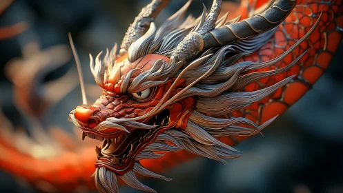 Fiery dragon guardian swirling through shimmering light.