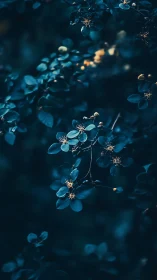 Midnight teal foliage with delicate golden blossoms.