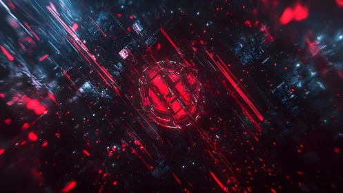 Futuristic Digital Sphere with Glowing Red and Blue Cyberpunk Effects.