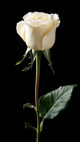Creamy white rose glowing softly against midnight black.