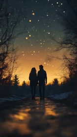Two souls connecting under a magical starlit sky