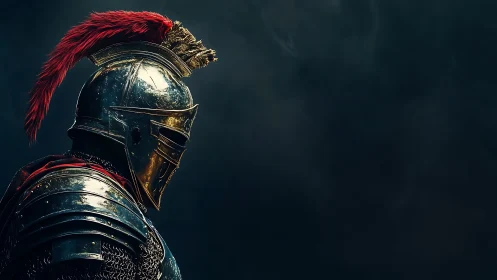 Side-lit plated knight helmet shows high-gloss metal reflectance model