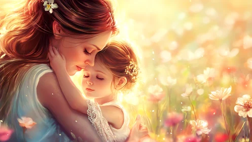 Golden Moment: Mother and Child in Blooming Light