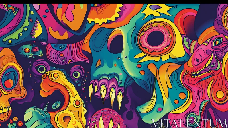 Psychedelic necro-landscape with biomorphic skull aggregates.