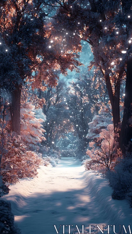 Snowy Forest Path Glowing with Magic.