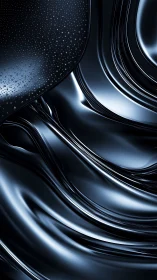 Liquid black metal surface curves reflect cold specular highlights