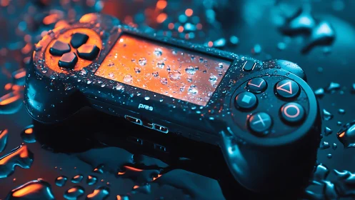 Water-Soaked Gaming Controller Glows With Neon Energy.