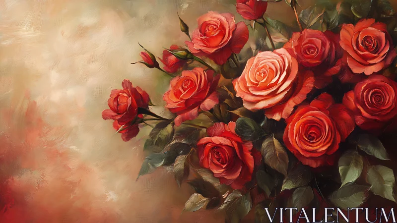 Red Rose Botanical Study Rendered in Oil with Luminous Atmospheric Backgrounding
