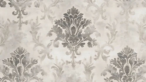 Vintage damask wallpaper pattern with soft distressed texture.
