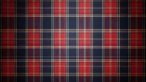 Symmetric red and navy tartan textile with fine yellow pinstripes