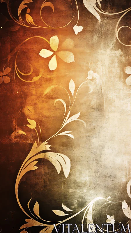Floral swirl pattern overlays textured warm gradient background
