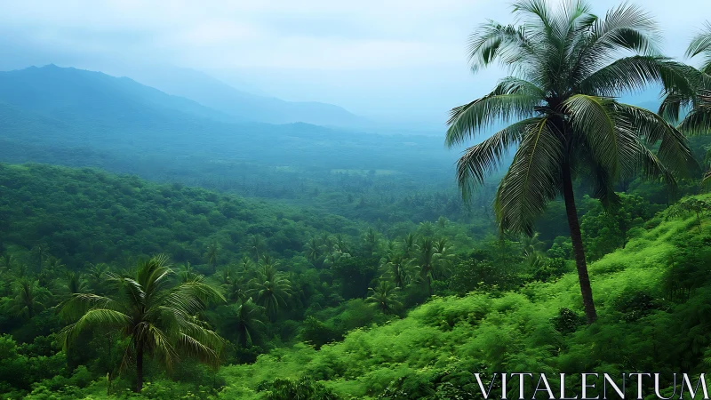 Soft mist over emerald hills and easygoing palm groves.