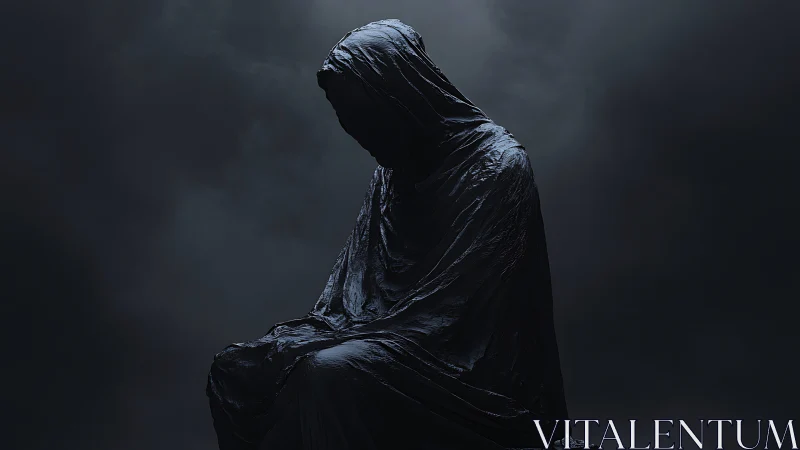 Draped hooded figure rendered in high contrast volumetric lighting