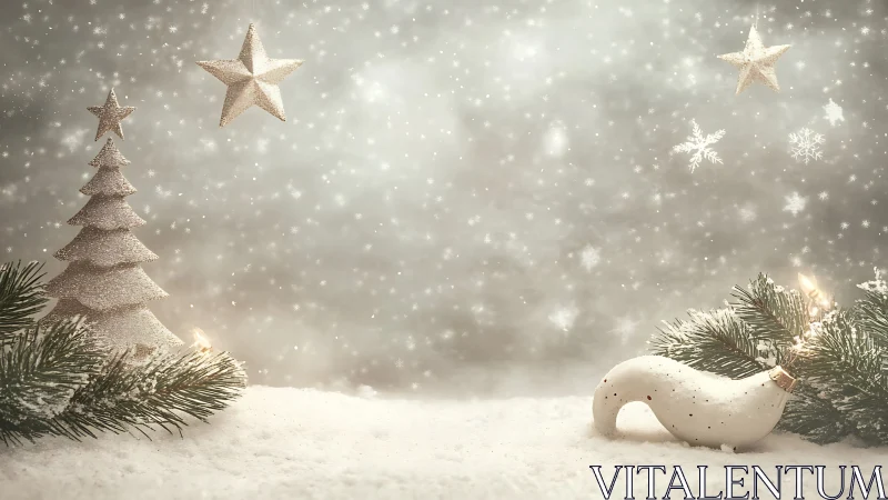 Minimalist glitter Christmas still life with stars and snow.