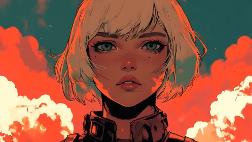 Digital painting portrait with vaporwave sky and heroic framing.