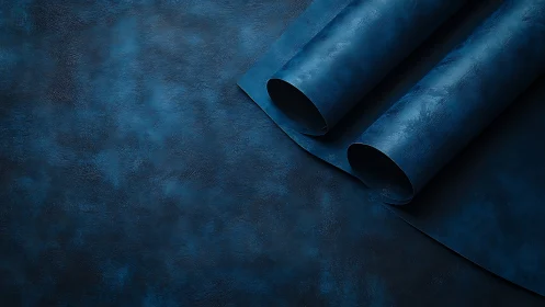 Rolled cobalt backdrop sheets on textured studio surface.