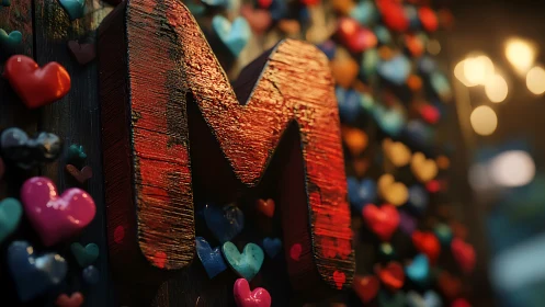 Crimson Letter Surrounded by Candy Hearts.