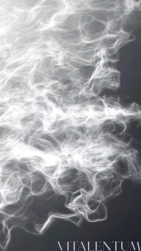 Volumetric white smoke filaments drift across dark gradient field