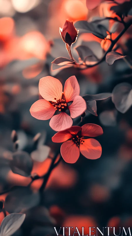 Coral Petals Blazing: Sunset's Intimate Flower Dance.