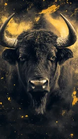 Bold buffalo portrait glows with powerful golden energy